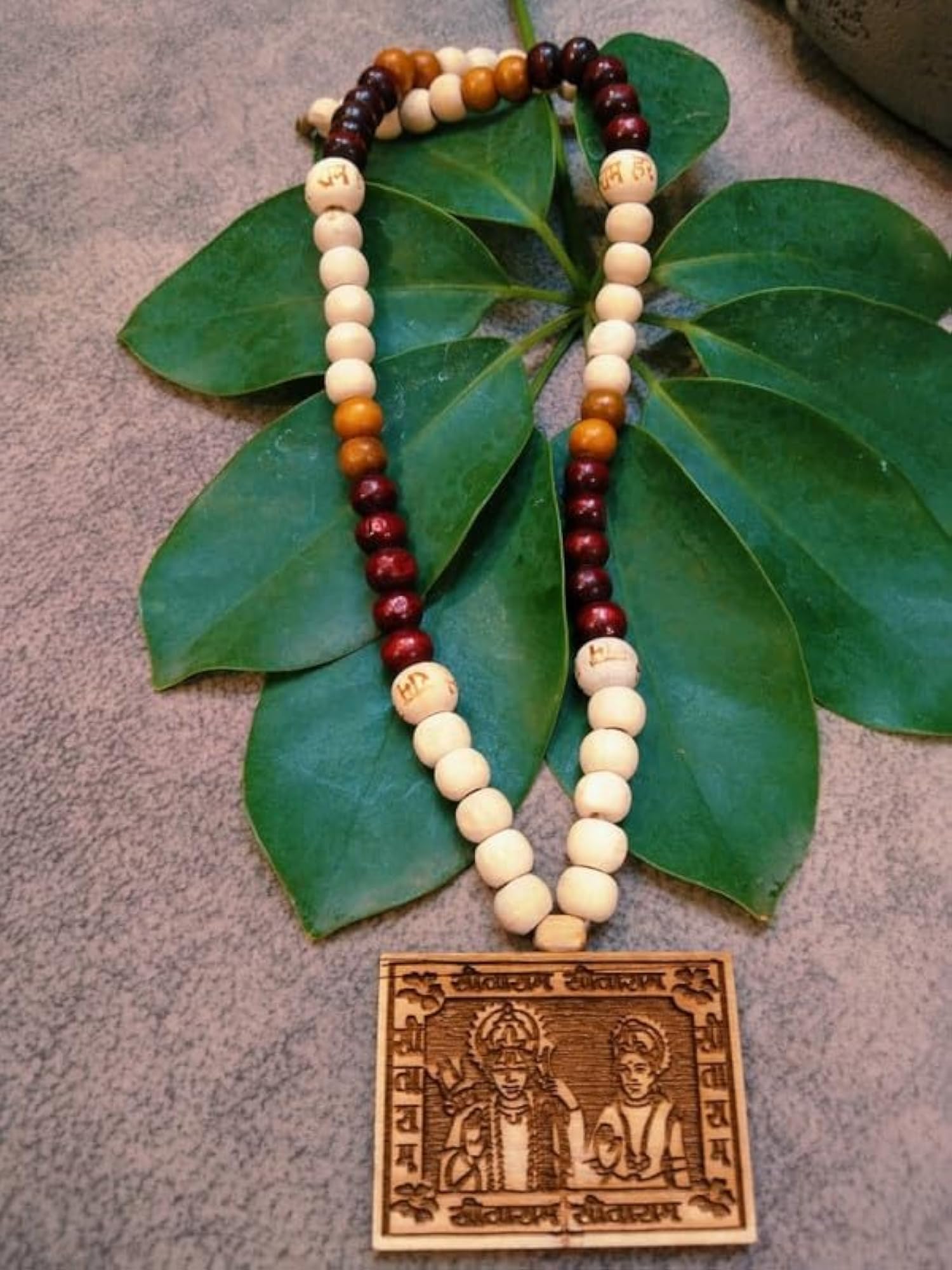 Tulsi Ki Mala with Sita Ram Locket, Yellow & Lal Chandan Beads