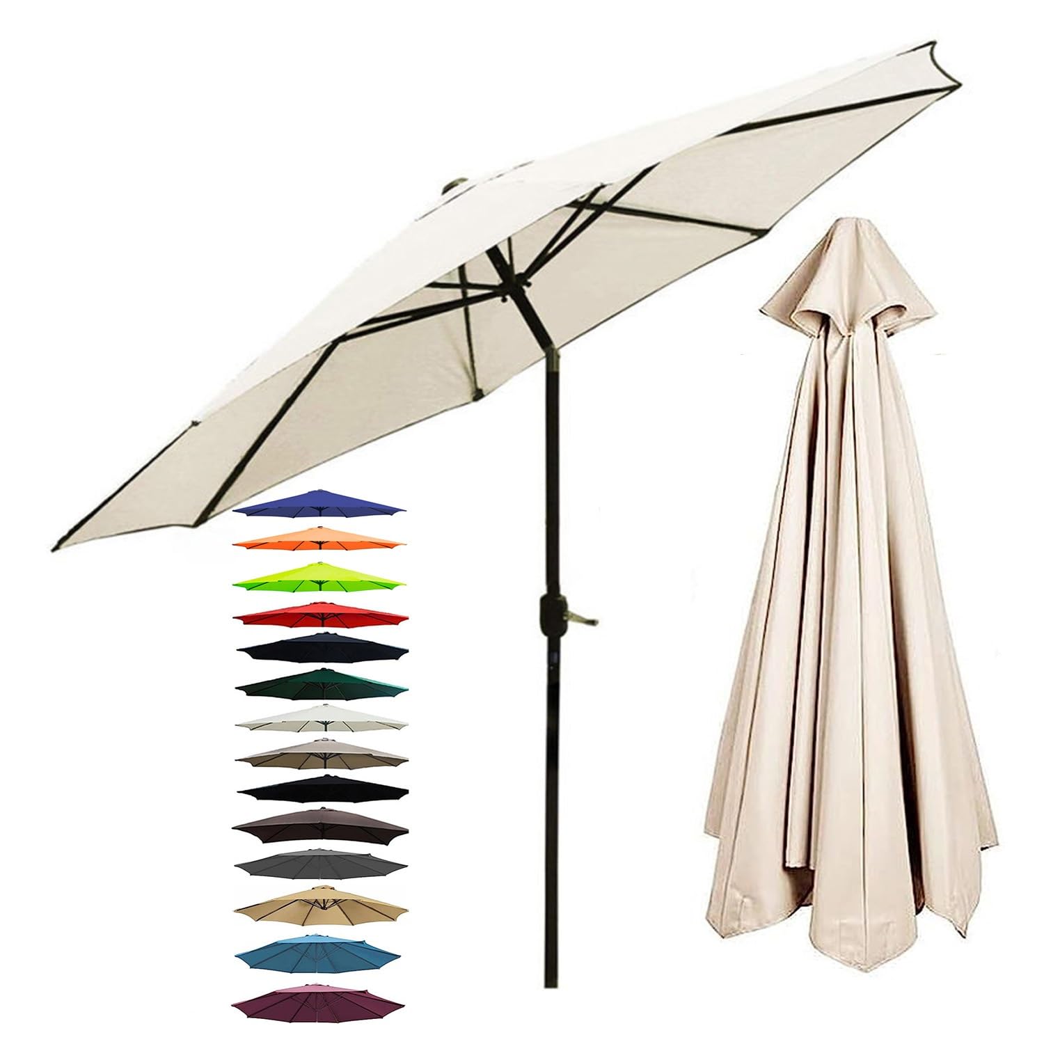 NEZIH Patio Umbrella Cloth,Cantilever Umbrella Replacement Parasol Fabric Canopy 6 Ribs/8 Ribs, 2M/2.7M/3M Replacement Covers/Off White/2.7M-(6 Ribs)