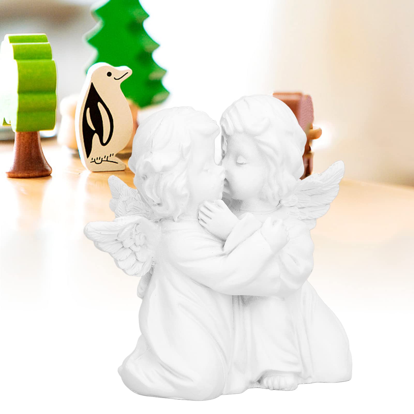 Amazon.co.jp: 天使の置物 2つのキスする天使の像 樹脂製 天使の像 庭