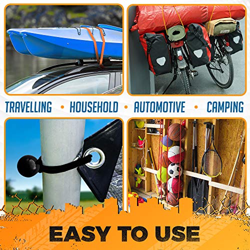 Vehiclex Bungee Cords & Cam Buckle Straps, 32 PCS Tie-Downs Assortment – Multiple Sizes and Uses – Mini Cords & Bungee Balls, Tarp Clips & A Handy Carrying Bag