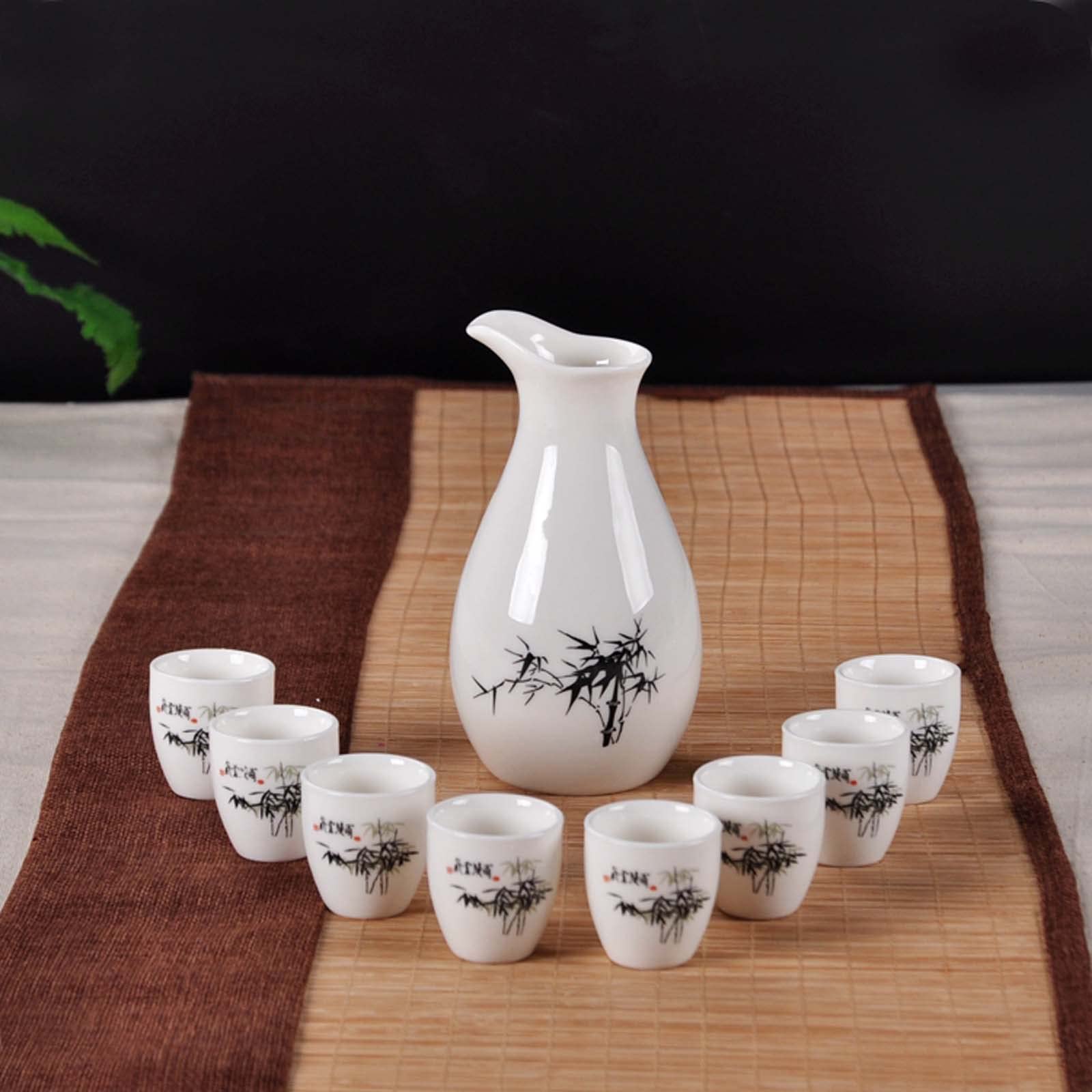 ZEALMAX Set di 9 bicchieri da sake e caraffe in stile giapponese per godersi il vino e il tè, A