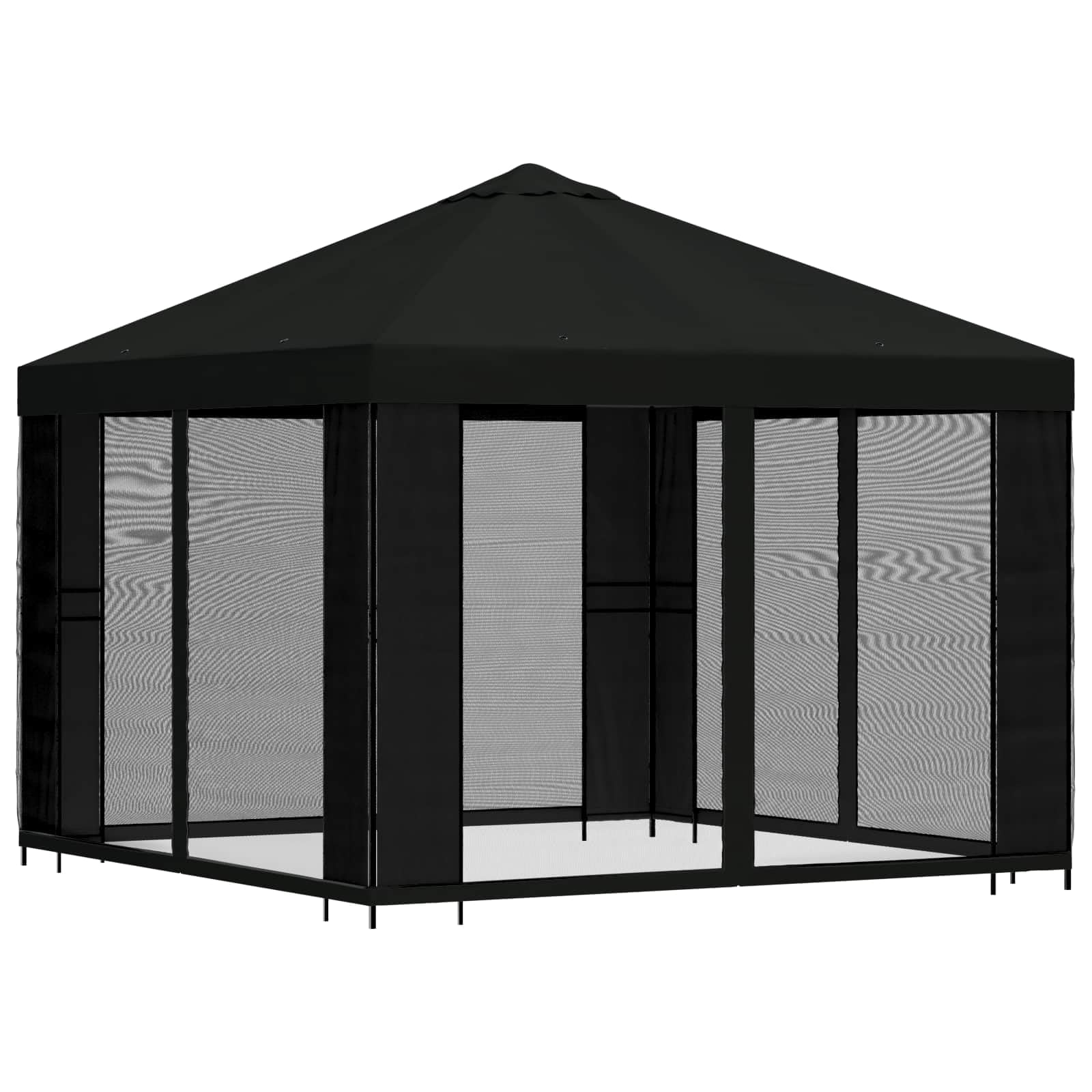 Gazebo da Giardino 3x3 m con Pareti Laterali in Rete Nero
