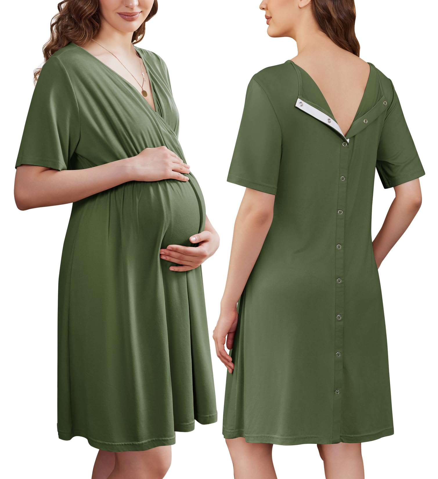 Ekouaer Labor and Delivery Gown for Hospital Short Sleeve Maternity Nursing Dress Nightgown with Button S-XXL