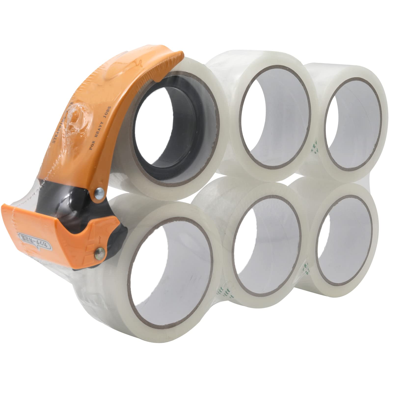 WELSTIK6 Rolls 1.88 inch x 60 Yards Clear Heavy Duty Packaging Tape, Refill Rolls for Sealing Packing, Moving Boxes and Shipping, with Orange Packing Tape Dispenser