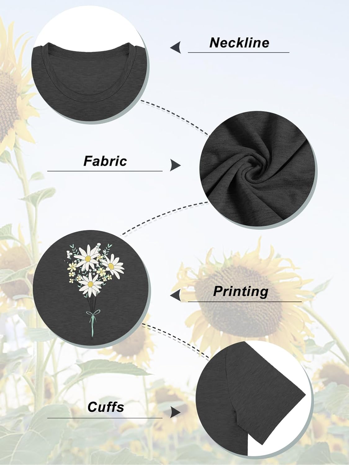 Chulianyouhuo Sunflower Graphic Shirt for Women Cute Flower Short Sleeve Ladies Tee Tops Teen Girls Casual T Shirt - Image 5