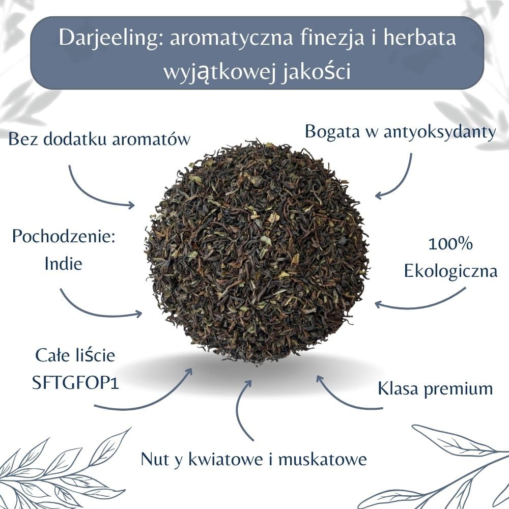 Organiczna czarna herbata Darjeeling SFTGFOP1 w liściach – herbata wegańska, w 100% naturalna, bez GMO – z upraw ekologicznych – pakowana we Francji – woreczek 100 g (50 filiżanek)