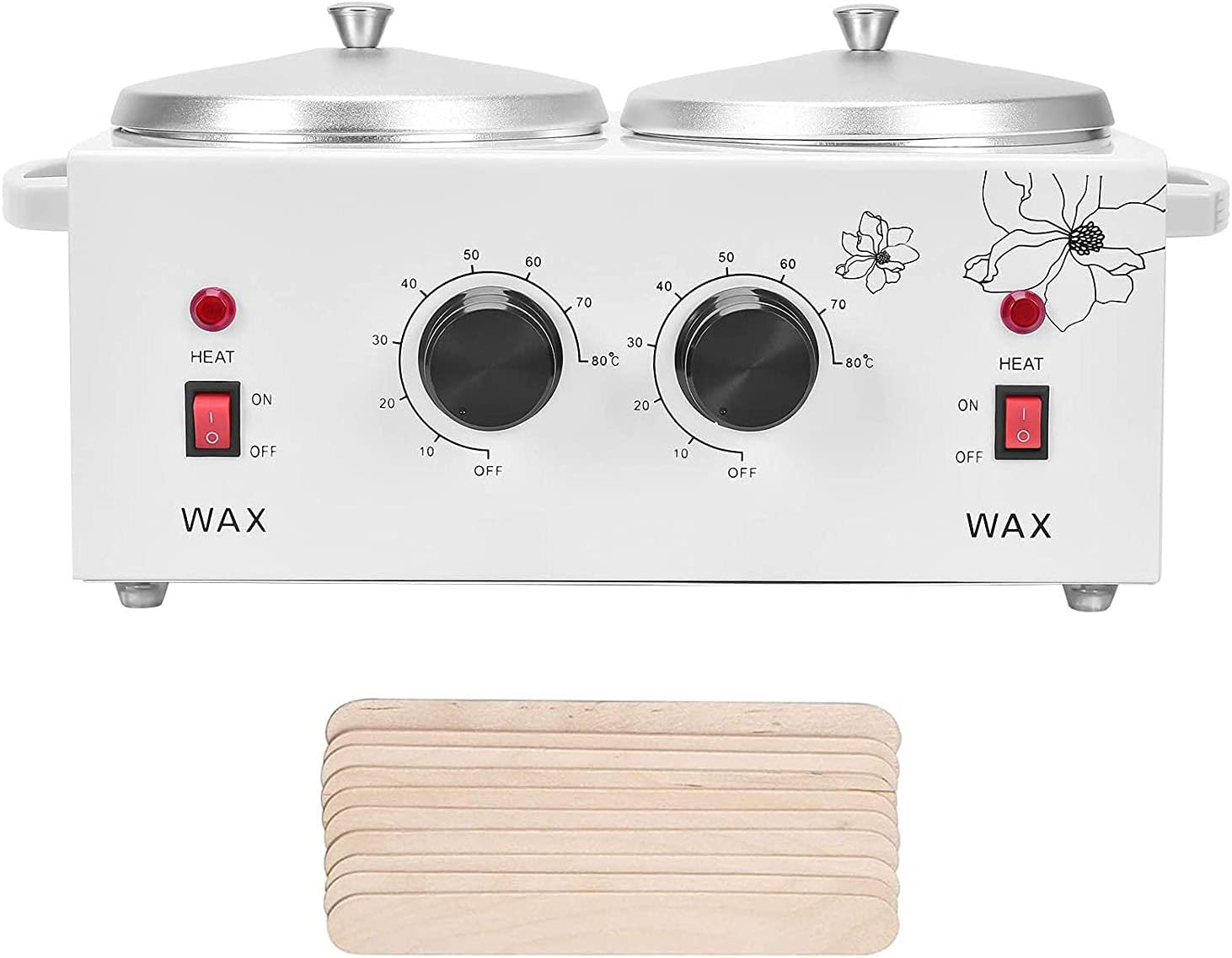 Double Wax Warmer, Professional Electric Wax Heater Hair Removal Dual Parrafin Adjustable Temperature Machine Facial Skin Equipment SPA Hair Removal Tool (White)