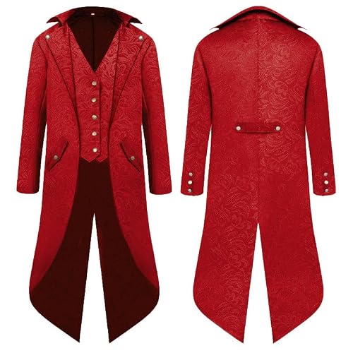 YQVGFBY Manteau de steampunk pour homme, costume de sorcier médiéval pour hommes, costume de pirate pour Halloween, Renaissance et vampire – Costume de costumade pour adultes (rouge, taille S)