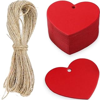 100 Pieces Heart Gift Tags Made with Love, Wedding Pendant Kraft Paper Labels with 20m Jute Twine, for Valentine's Day Christmas Gift Box