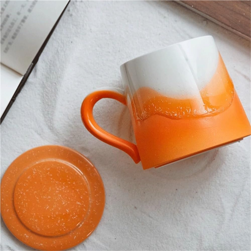 Kubek do herbaty Zestaw kubków pomarańczowych 1 szt., ceramiczny kubek do kawy z pokrywką, pojemność 11,5 uncji dla mężczyzn i kobiet, biura, latte, styl amerykański