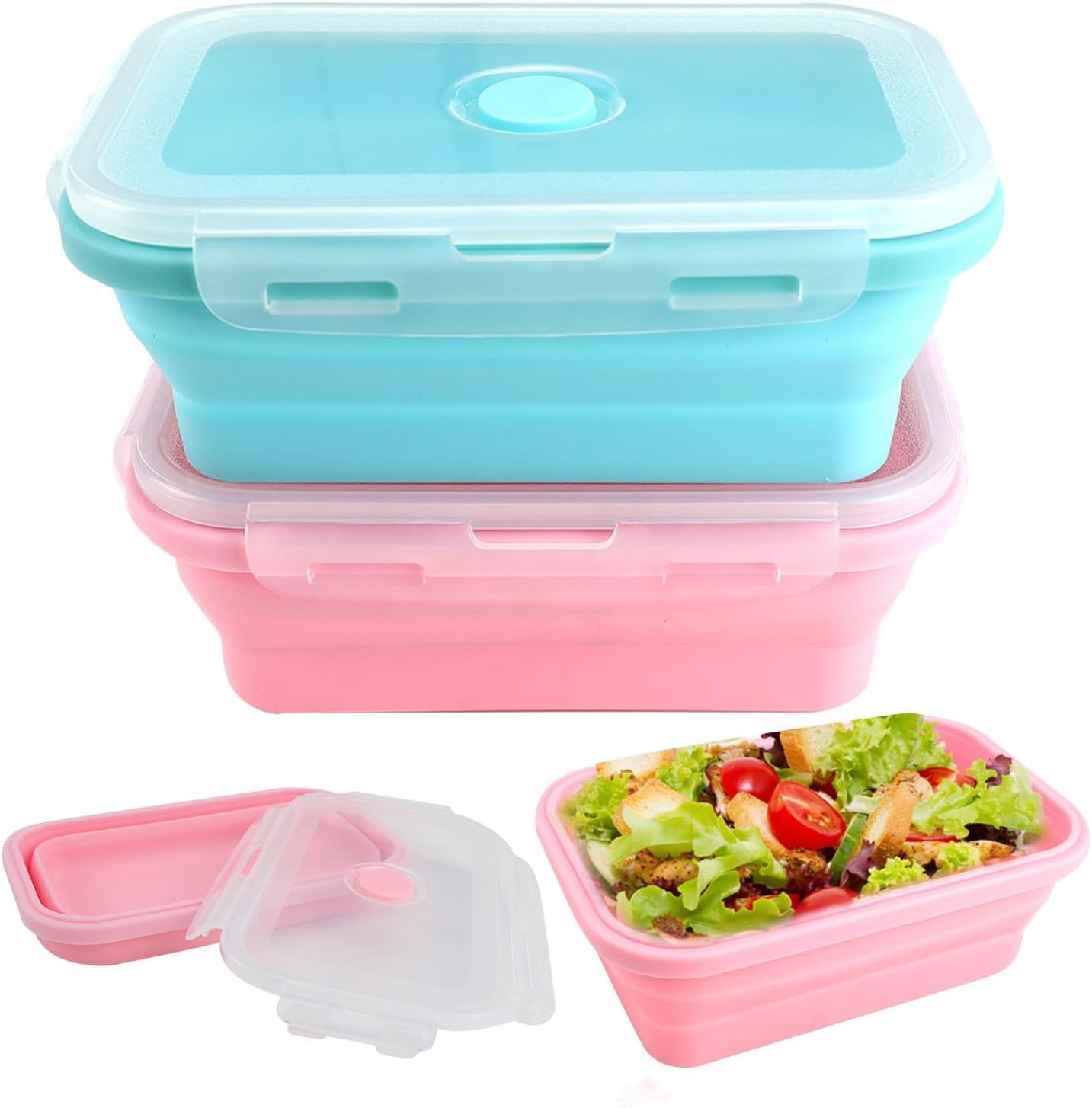Contenitori Pieghevoli Pranzo 800ml - 2 Pezzi In Silicone, Coperchio Antigoccia, Blu E Rosa - Foto 6