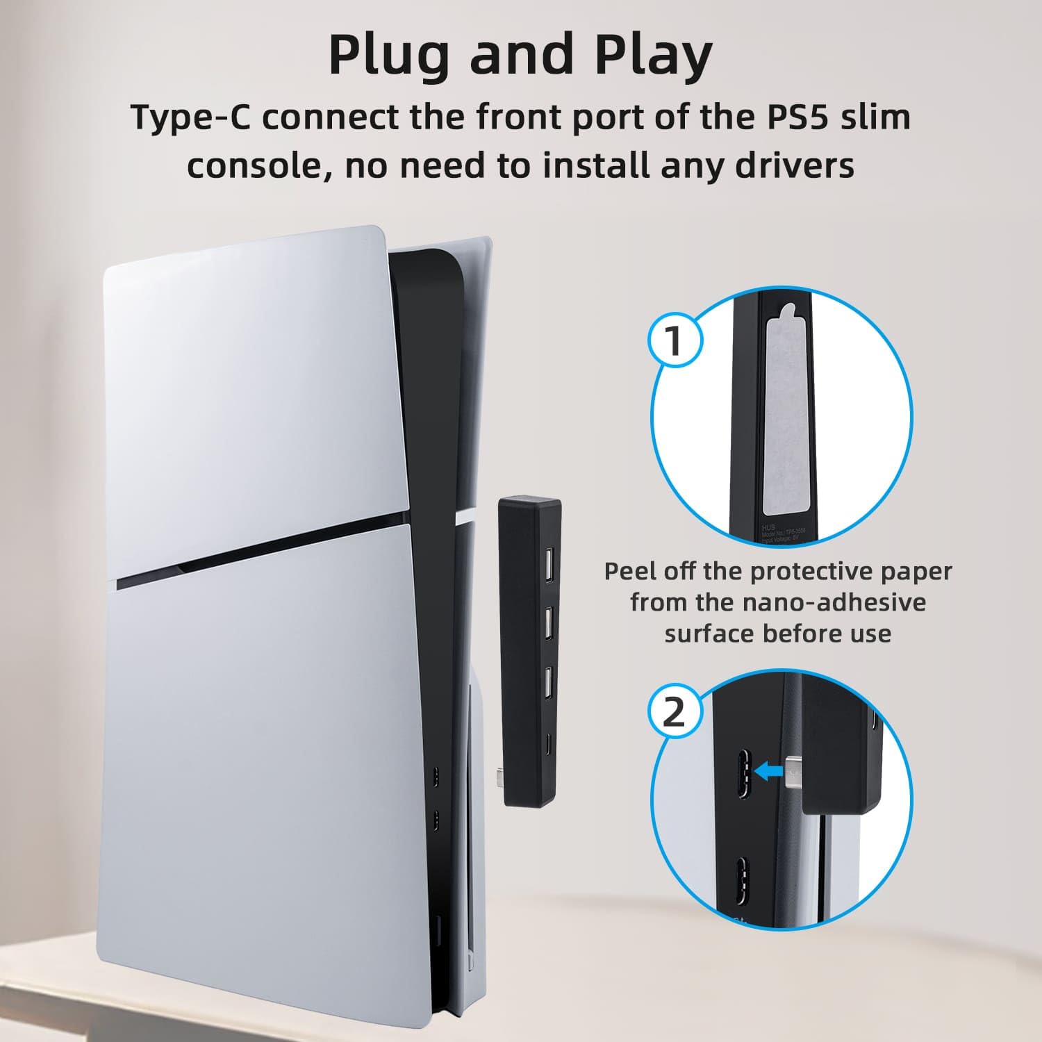 Mcbazel 4 porty PS5 Slim/ PS5 Pro USB, hub USB 2.0, szybka ładowarka, adapter rozdzielacza do PS5 Slim/PS5 Pro, nie pasuje do PS5