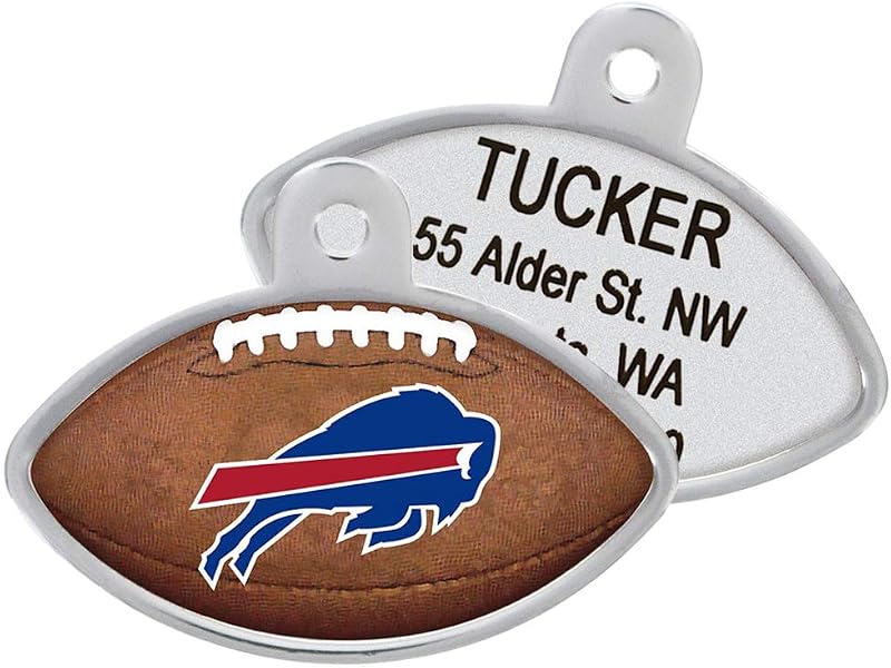 GoTags Personaized NFL Dog Tags, Buffalo Bills, Football Shape Custom Engraved Pet ID Tags