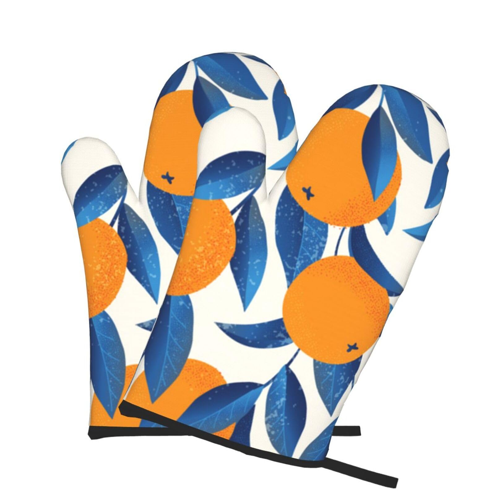 Oven Mitts Set of 2 Pcs, Tropical Oranges Prints Heat Resistant Kitchen Gloves for Cooking Baking Grilling