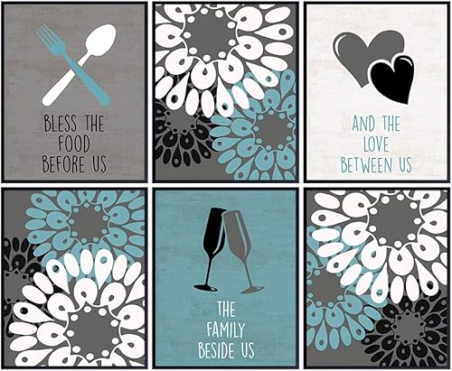 Dining Room, Kitchen Decor - Inspirational Quotes Wall Decor Set - Retro Floral Shabby Chic Decoration Poster Prints - Restaurant, Cafe Wall Art Set