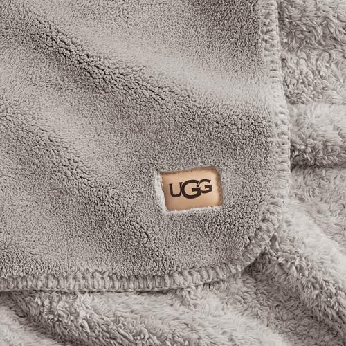 UGG Whitecap Plush Throw Blanket Fleece Lightweight Soft Throw for Couch or Bed Luxury Home Decor for Living Room Washable Hypoallergenic Blankets for Dorm Decor, 50-inch x 70-inch, Light Grey Seal