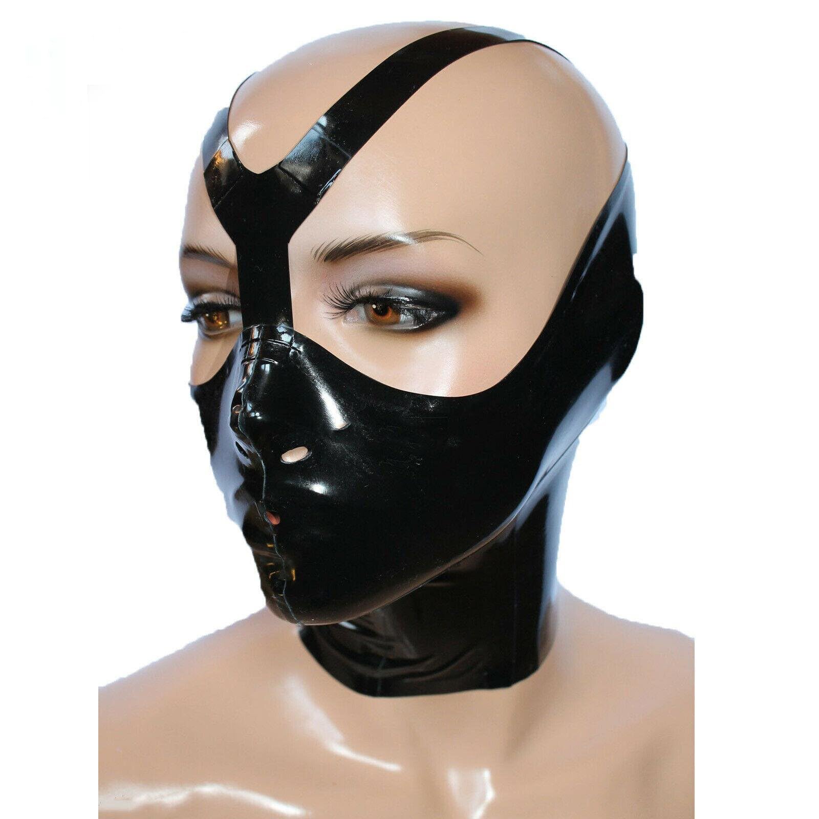 PRLBESL BDSM Latex Hood Unisex Zipper Back Rubber Mask Half Face Handmade for Club Party Wear with Nostrils and Mouth(Size:M)