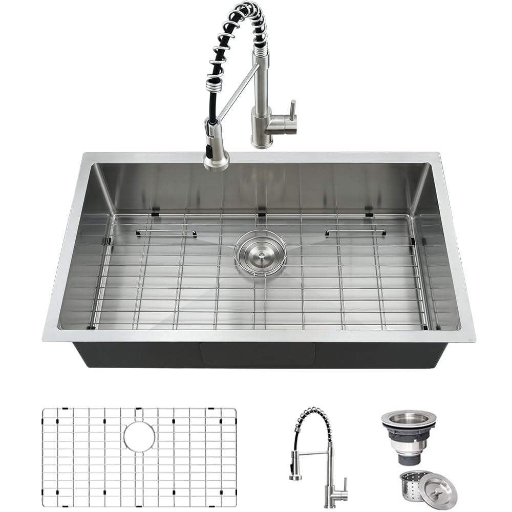 Fregadero de cocina de acero inoxidable calibre 16 de 30 pulgadas contra ruidos y rayones