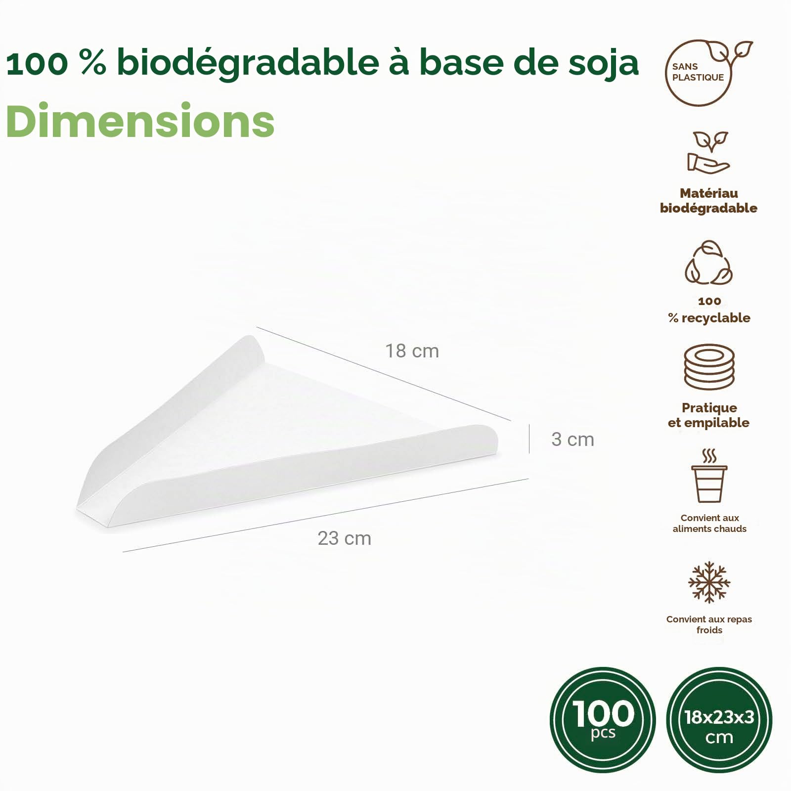 MAXI PRODUCTS - Lot de 100 cales à pizza en carton blanc à emporter de 18 x 23 x 3 cm - Boîte à pizza, à emporter, recyclable, porte-pizza, cale à emporter, facile à utiliser
