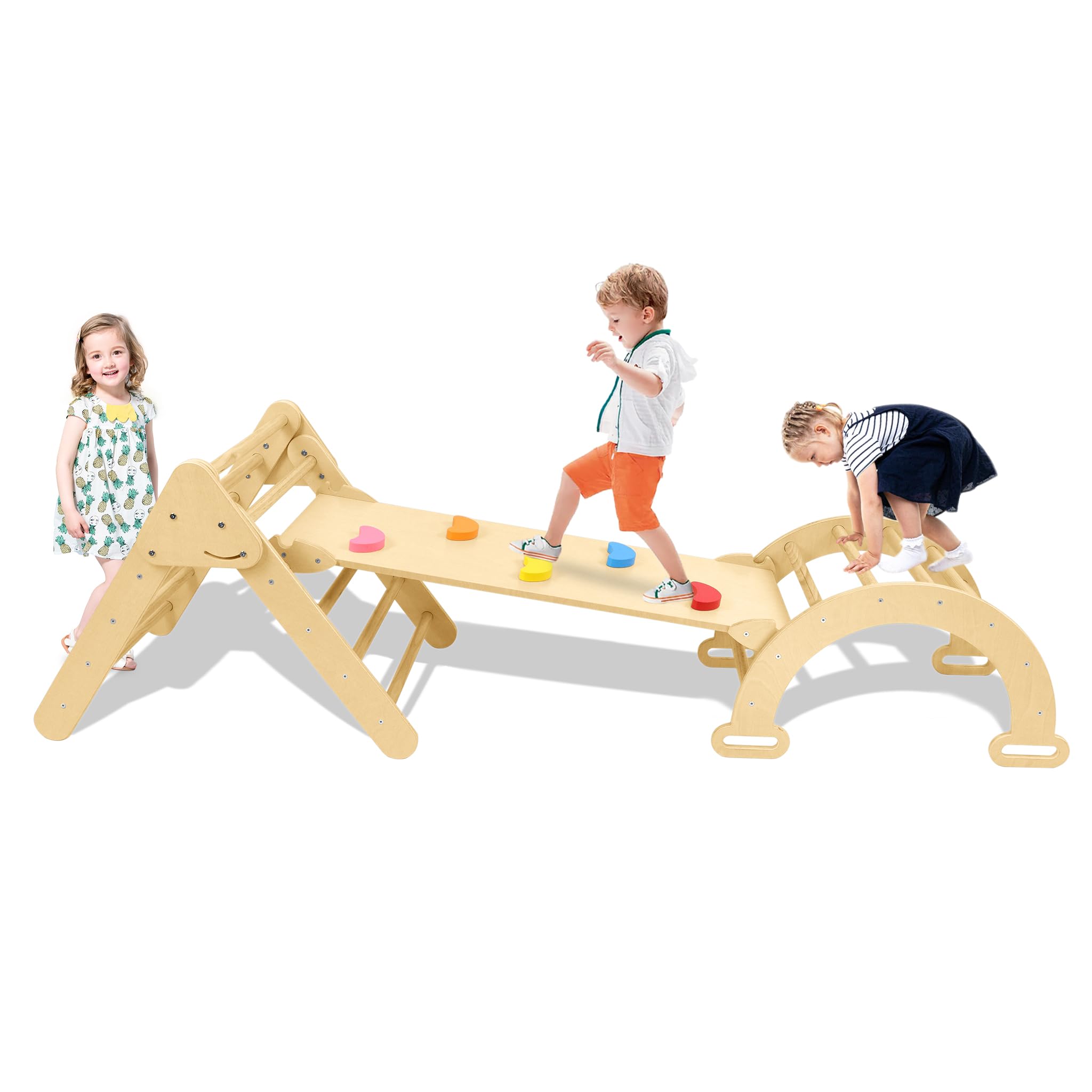 YEATHOR Climbing Frame 3 in 1 Kids Climbing Toys Wooden Baby Climber Jungle Gym with Triangle, Arch & Ramp Toddler Play Equipment for Indoor & Outdoor