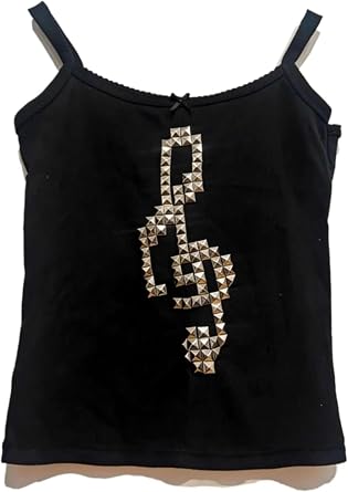 Y2K Rhinestone Music Print Camisole Sexy Spaghetti Strap Tank Top Party for Women Slim fit Summer Clubwear