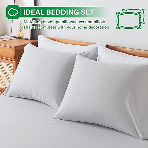 Miniatura 5 de Cosybay Bed in a Bag - Juego de edredón reversible de 7 piezas para todas las estaciones, color blanco y gris claro con edredón, fundas de almohada,