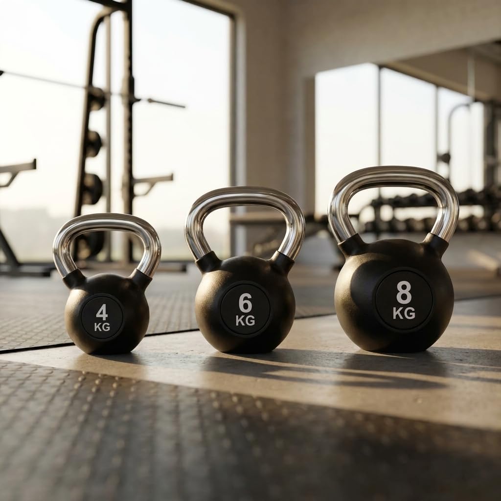 Black Snake Kettlebell Set Chrom – gummierte Kugelhantel mit Chromgriff