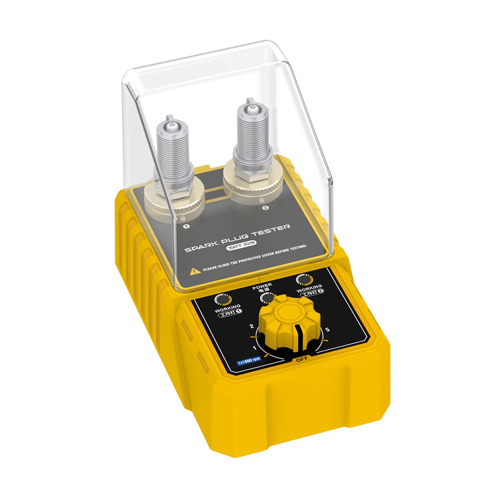 Spark Plug Tester SPT105 Automotive Engine Ignition Plug Analyzer Adjustable Test Hole Height Spark Plug&Ignition Tools 0-6000RPM 2-Hole Detector Ignition Plug Analyzer With Protective Cover 110V/220V