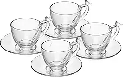 WOLFF - Conjunto 4 Xícaras de Chá de Cristal Ecológico com Pires Bird 180ml