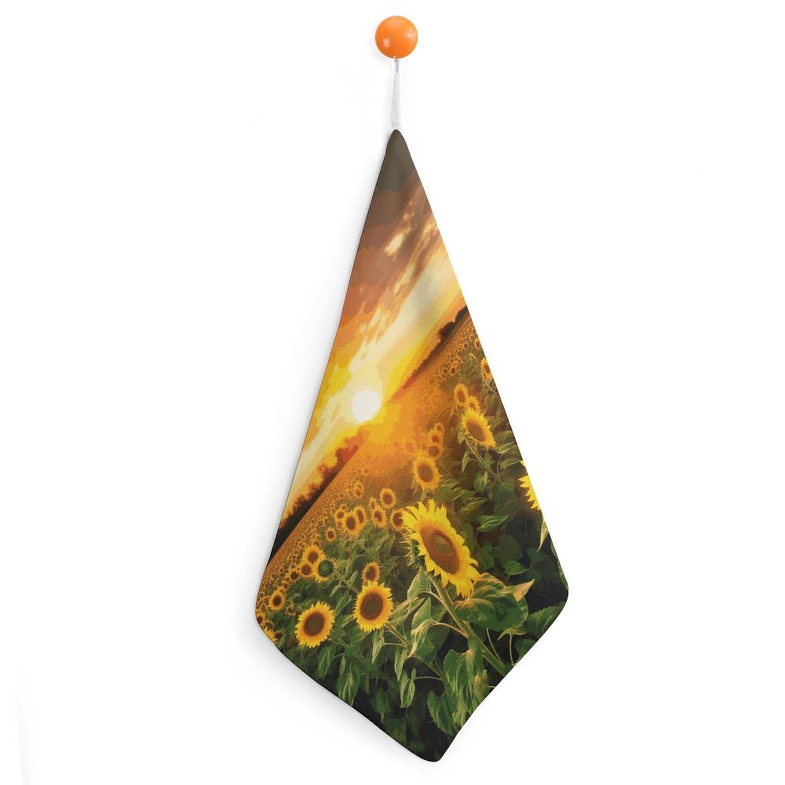 LDGSUPH Sunflower Field Sunset Hand Towels Fashion Hand Face Towel with Hanging Strap Absorbent Soft Decorative Towel Fade Resistant Cozy Face Cloths for Kitchen Gym Bathroom Towels 1PCS