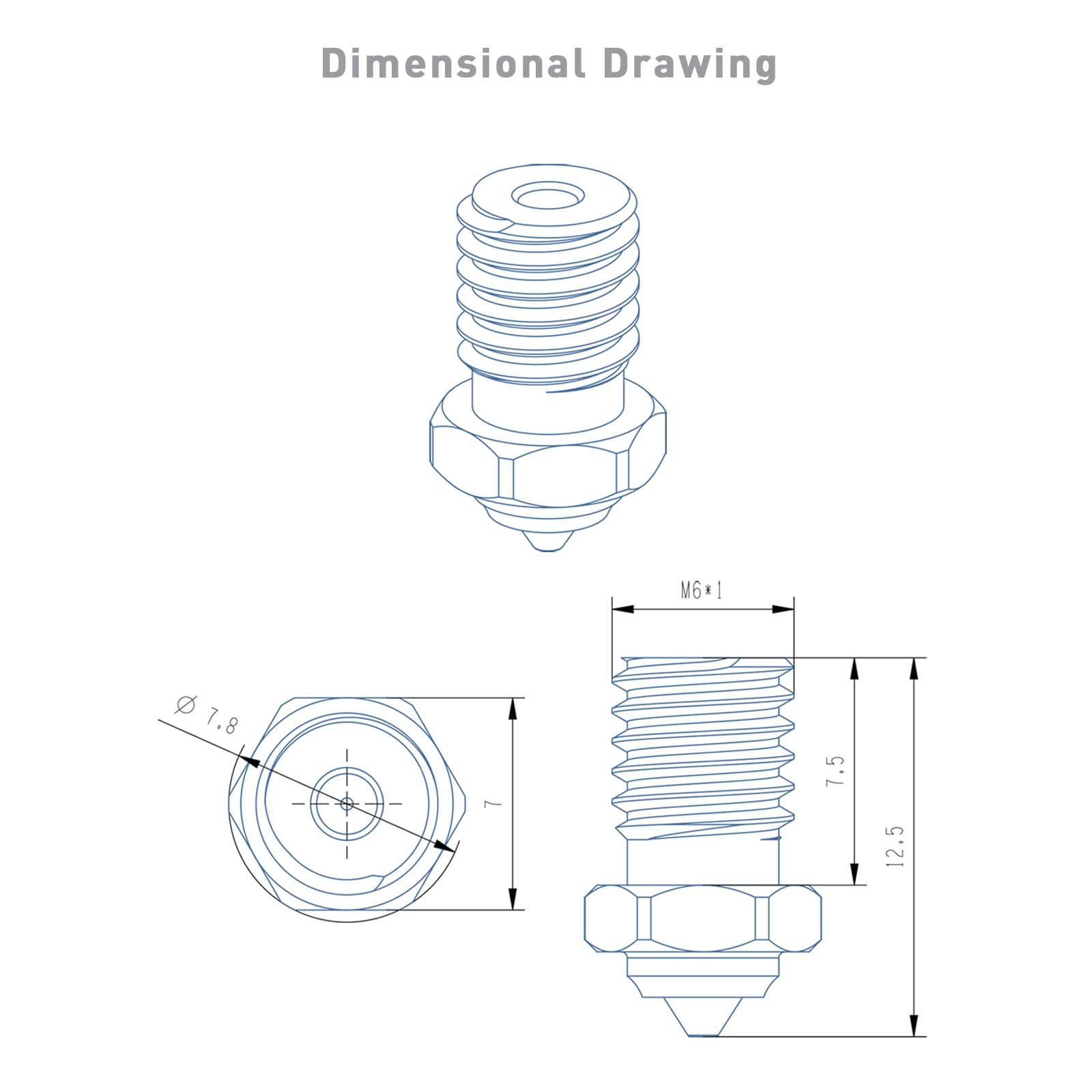 Upgrade V6 dysza bimetalowa 0,6 mm, stal hartowana, powlekana miedź, kompatybilna z 1,75 mm V6 Hotend Prusa I3 MK3 MK3S Anycubic Mega S Vyper 3D druk PEI PEEK lub filament z włókna węglowego (0,6 mm)
