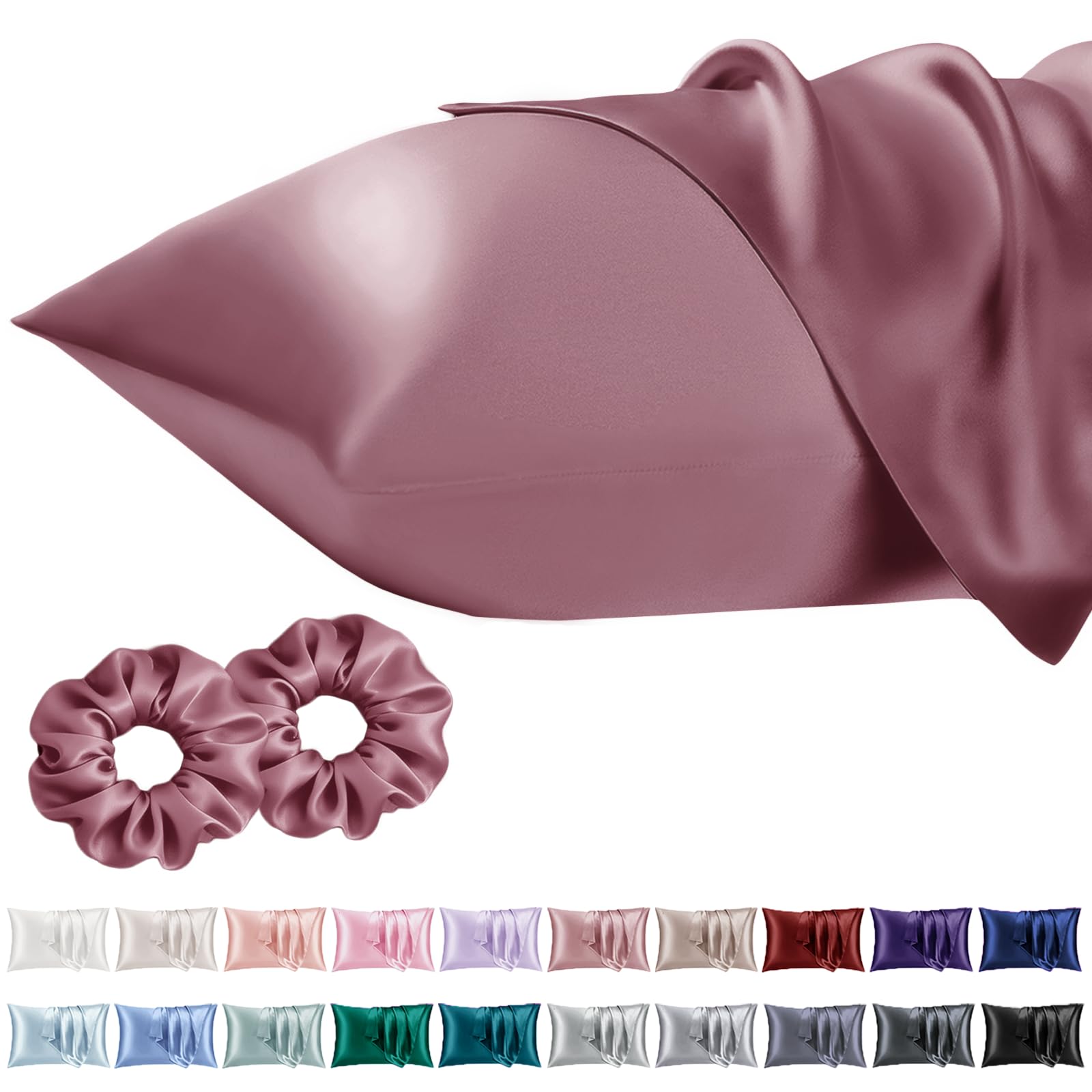 Vielit Standard Satin Pillowcase for Hair 2pc,Similar to Silk Pillow Cases,Easier Care Than Silk Pillowcase,Gifts for Women Men,Dusty Rose,20x26 & Envelope Closure and 2 Satin Scrunchies — image 1