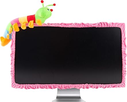 23"-27" Lovely Cute Caterpillar Computer Monitor Cover with Elastic, TV LCD Screen Monitor Decoration Dust Cover Protector, Pink