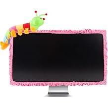 23"-27" Lovely Cute Caterpillar Computer Monitor Cover with Elastic, TV LCD Screen Monitor Decoration Dust Cover Protector, Pink