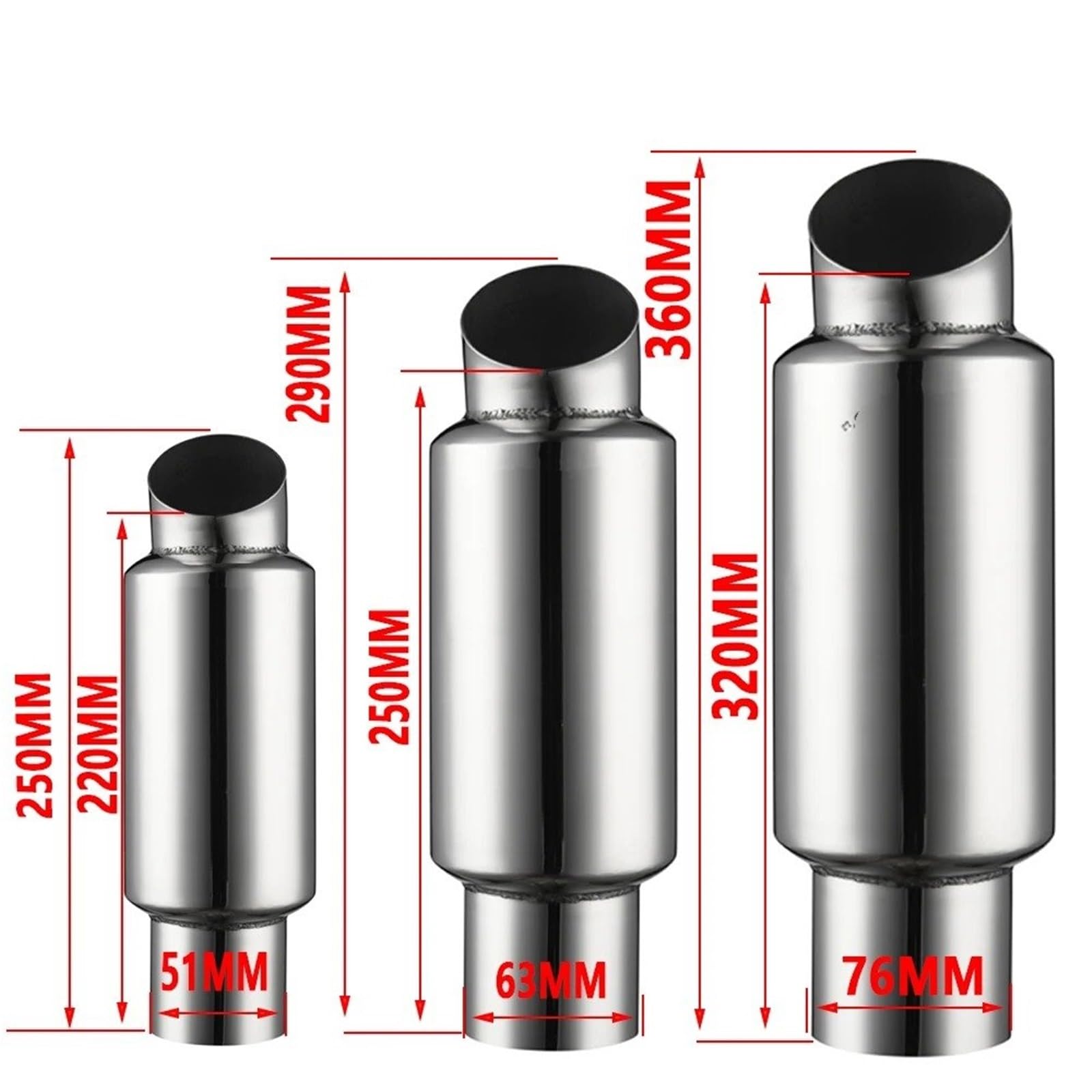 Motorrad-Endschalldämpfer Motorrad Universal Edelstahl Auspuff Schalldämpfer Schwanz 51mm 63mm 76mm Spitze(Silver 63MM)