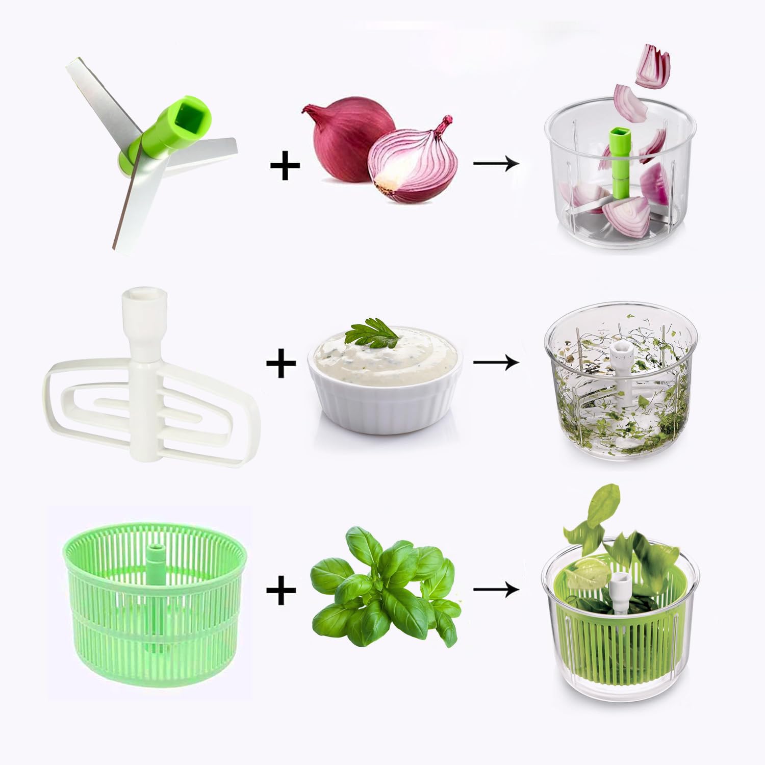 Avilia Utensile Multifunzionale Tritatutto Manuale con Frusta e Cestello - Lame in Acciaio Inox Ideale per Tritare Molti Alimenti e Preparare Anche Salse o Centrifughe - Facile da Usare e da Lavare