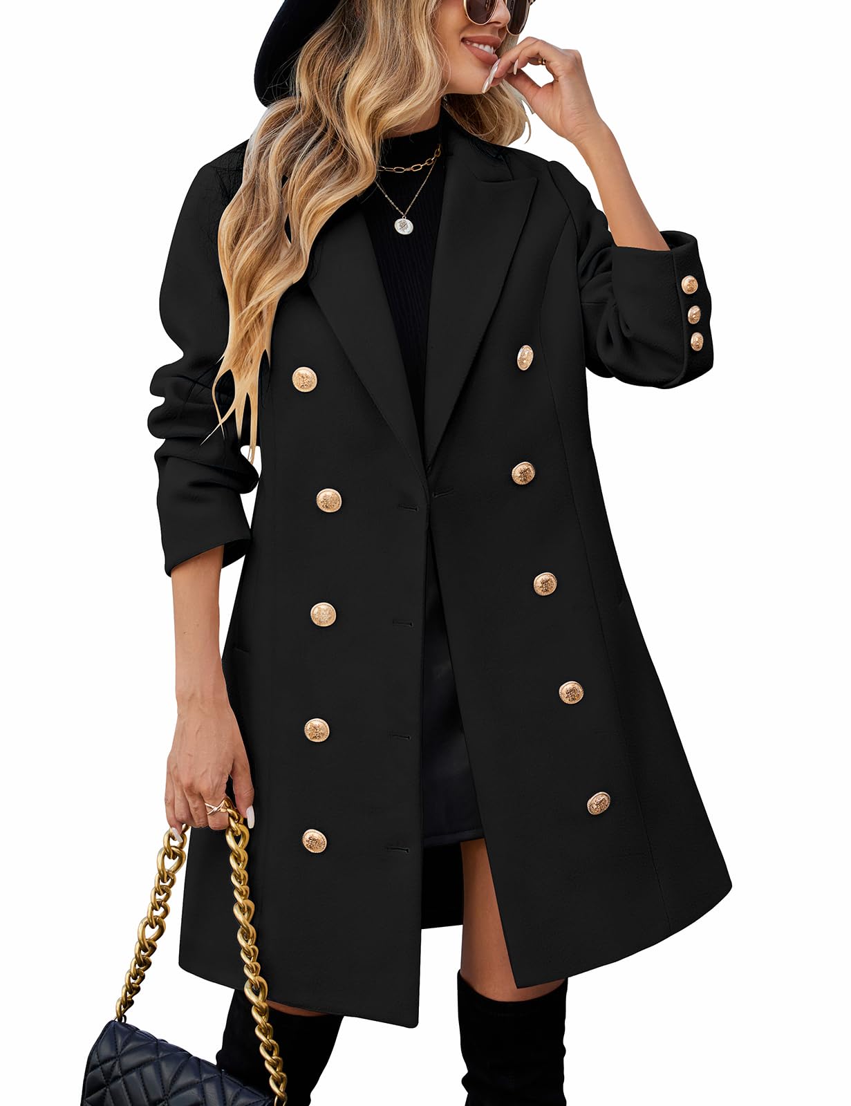 UMIPUBO Women's Fall Winter Double Breasted Wool Coat, Trendy Elegant Midi Trench Peacoat, Work & Casual Jacket Coat