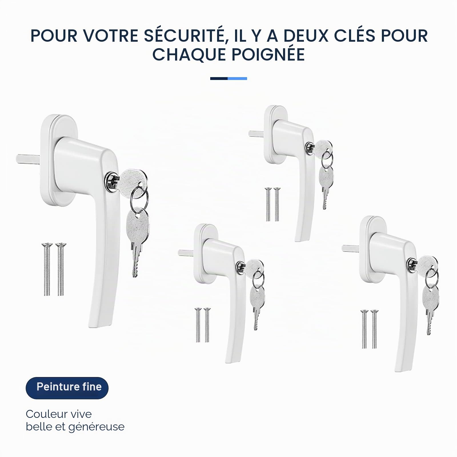 LIFERUN 8 PCS poignées de fenêtre avec 16 PCS Vis 8 PCS Clés, Verrouillage des Fenêtres pour Enfants en Aluminium Blanc, pour les Fenêtres Les Portes de Balcon ou de Terrasse