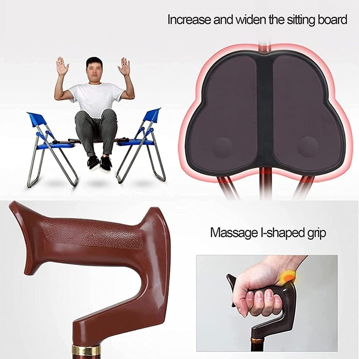 PAASHE Muletas Creativas, Bastones Plegables Ligeros de aleación de Aluminio, Asientos en Forma de Mariposa, Bastones ergonómicos