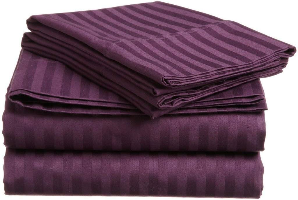 RBS BEDDING'S 700 Thread Count 100% Egyptian Cotton 4-Piece Sheet Set Fits Mattress Upto 30'Inches' Deep Pocket Olympic Queen (66" X 80") Wine Stripe