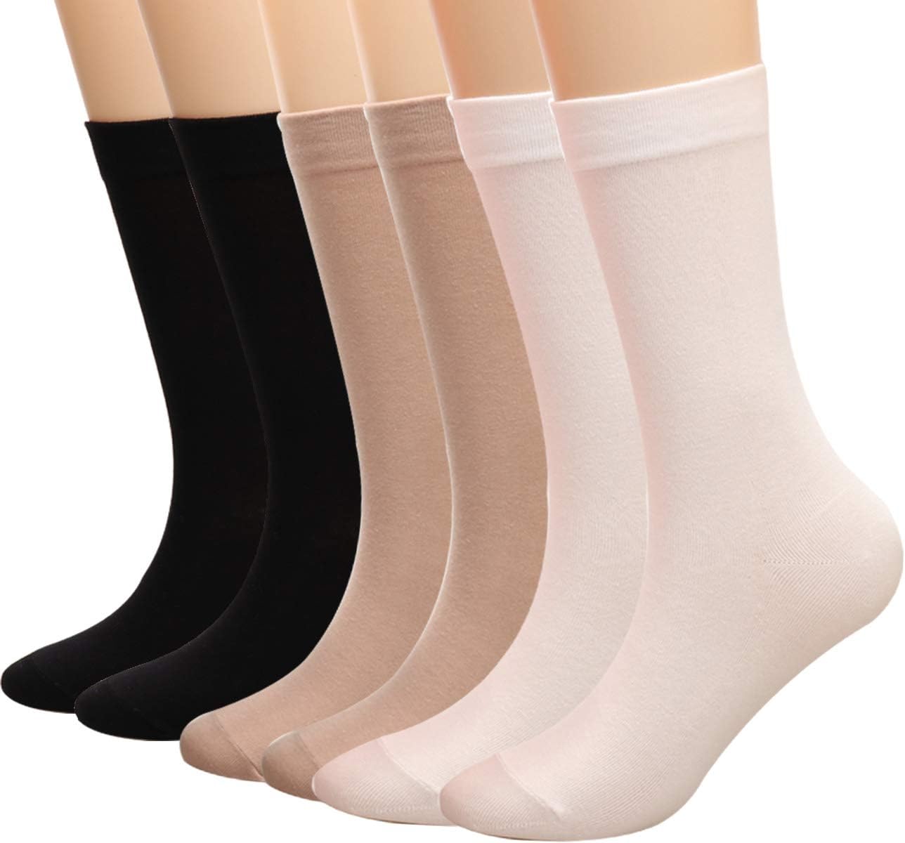 5 Pairs Women Crew Socks Cotton Knit Casual Socks Mid Length Size 5-10 S15 (mixed)