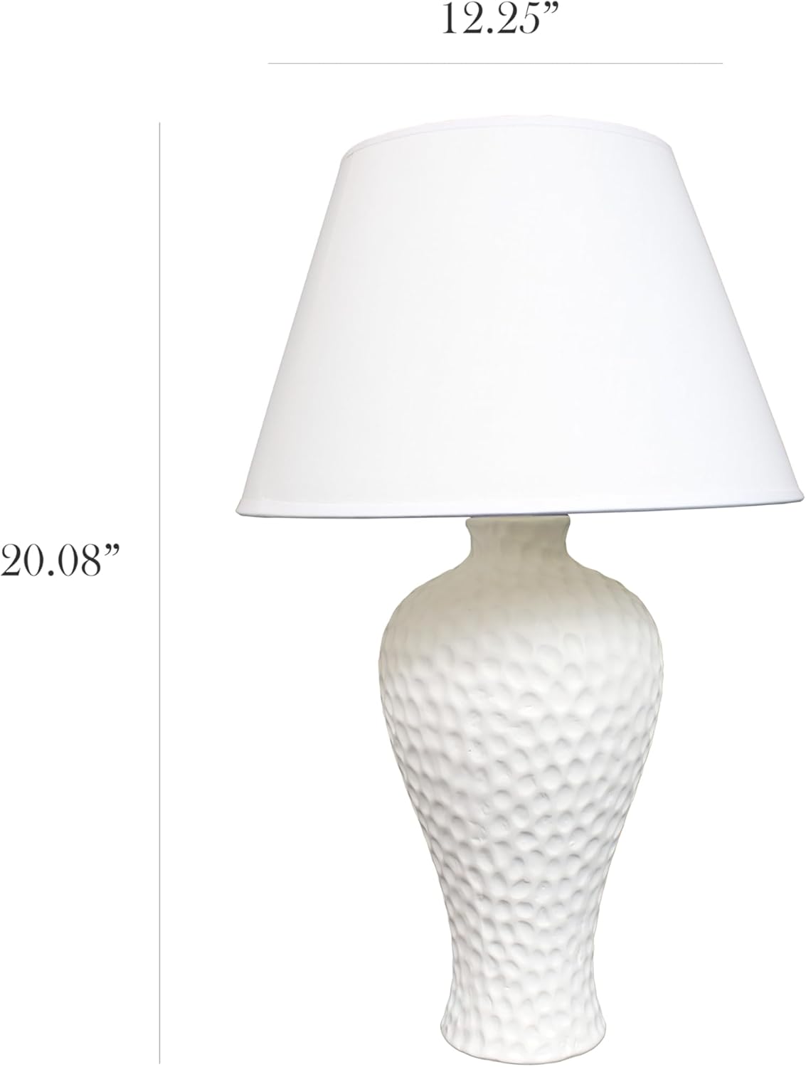 Simple Designs LT1194-WHT 20.08" Refined and Textured Curvy Stucco Ceramic Table Lamp, for Living Room, Bedroom, Office, White