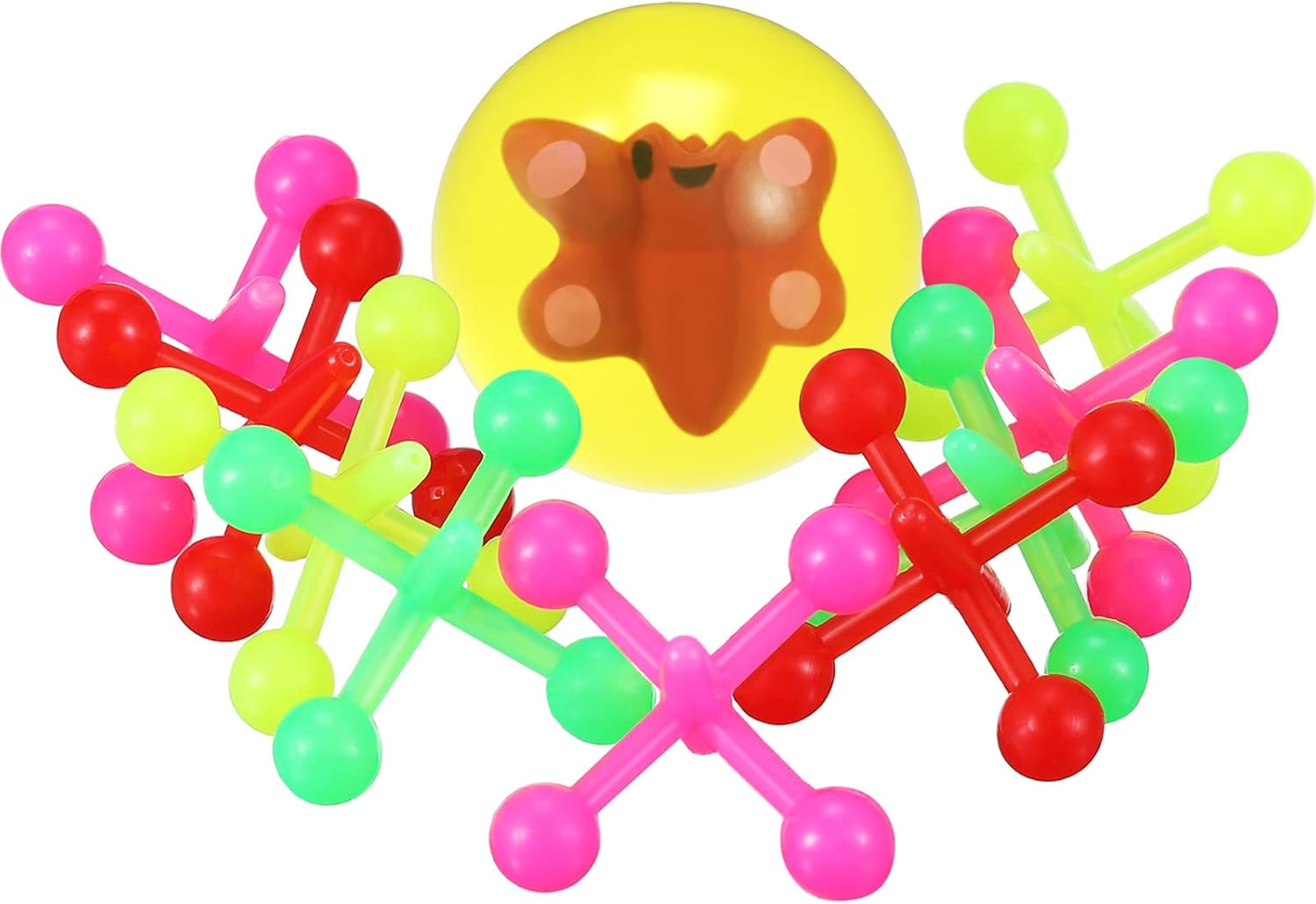 Tatuo 10 Set Plastic Jacks Game Classic Retro Toy with Bouncy Balls Assorted Neon Colors for Party Favors, Stocking Stuffers Kids' Gifts Birthday Prizes Classroom Rewards