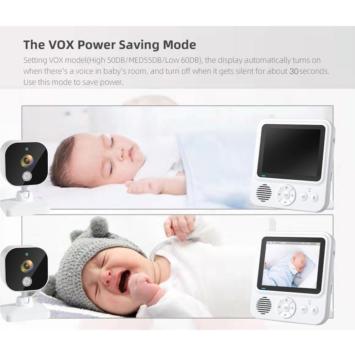 Baby Monitor Intelligente, Schermo Diviso HD 720P da 2,8'', Durata della Batteria di 15 Ore, Telecamera per Baby Monitor, Senza WiFi, Visione Notturna a Infrarossi, 1.000 Piedi per Neonati
