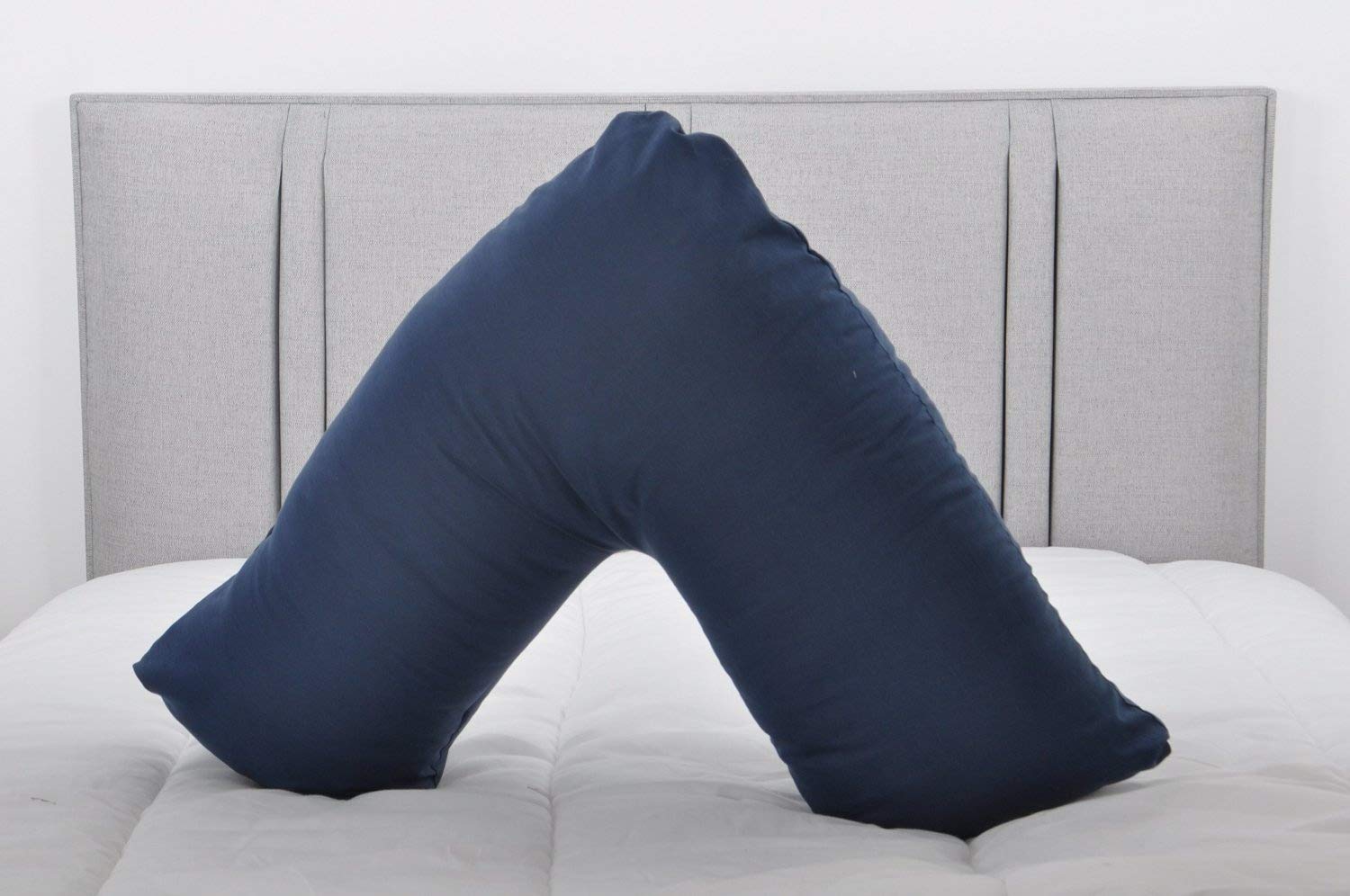 Lancashire Bedding Women's Wedgewood Blue Premium Orthopaedic V Shape Pillow Hollowfibre Filled Nursing, Pregnancy Pillow With Cover - Back & Neck Support Cushion [Wedgewood Blue]