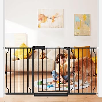 Extra Wide Baby Gate 53-62 Inch Black Walk THR Dog Gates Doorways House No Drill Pressure Mounted Auto Close Long Child Safety Gate for Kids and Pet