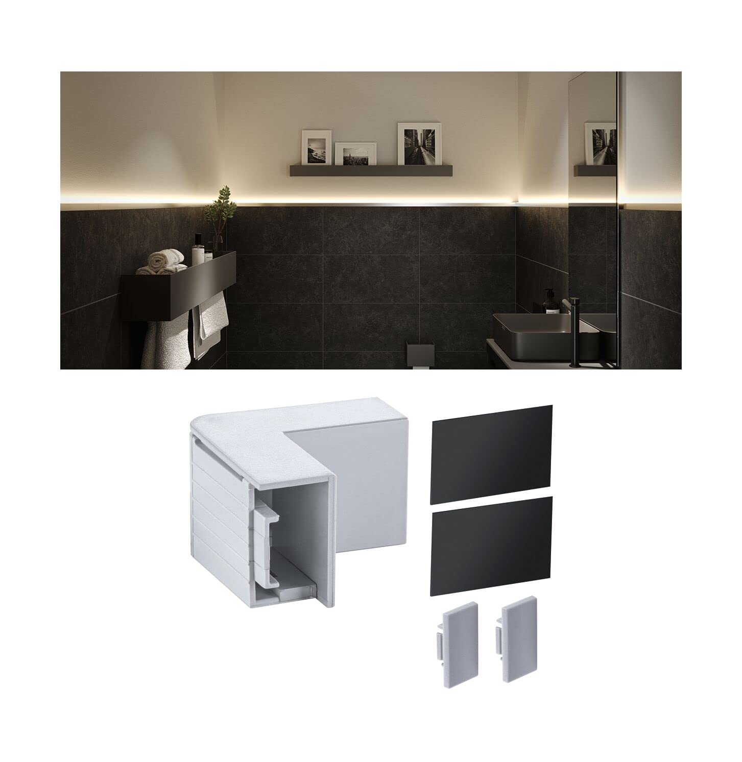 Paulmann78409 LumiTiles Accessory Profile Top Cover Inner Corner 4 cm Telegrey Splash Protection Aluminium Lighting System, Teleggrey