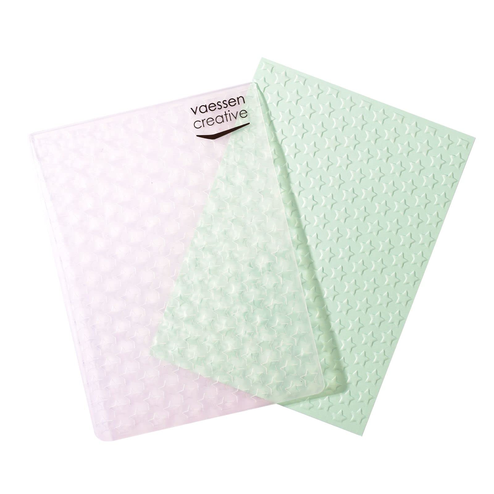 Vaessen Creative Carpeta de Embossing, Estrellas 14,6 x 10,8 x 0,5 cm, 1 pieza, para Tarjetas de Cumpleaños, Tarjetas de Nacimiento, Tarjetas de Navidad y Manualidades con Papel