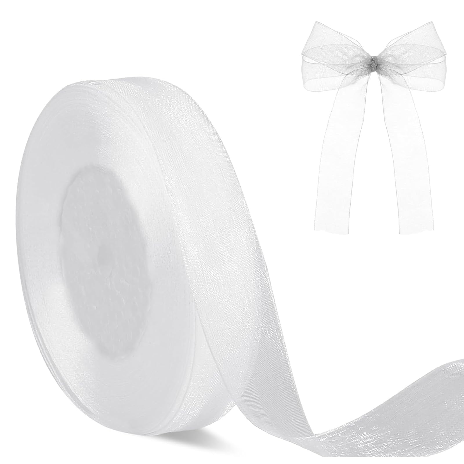 White Sheer Ribbon Organza Chiffon Tulle Ribbon for Gift Wrapping Crafts Flower Bouquet Wedding Invitation Party Mother's Day Decorations