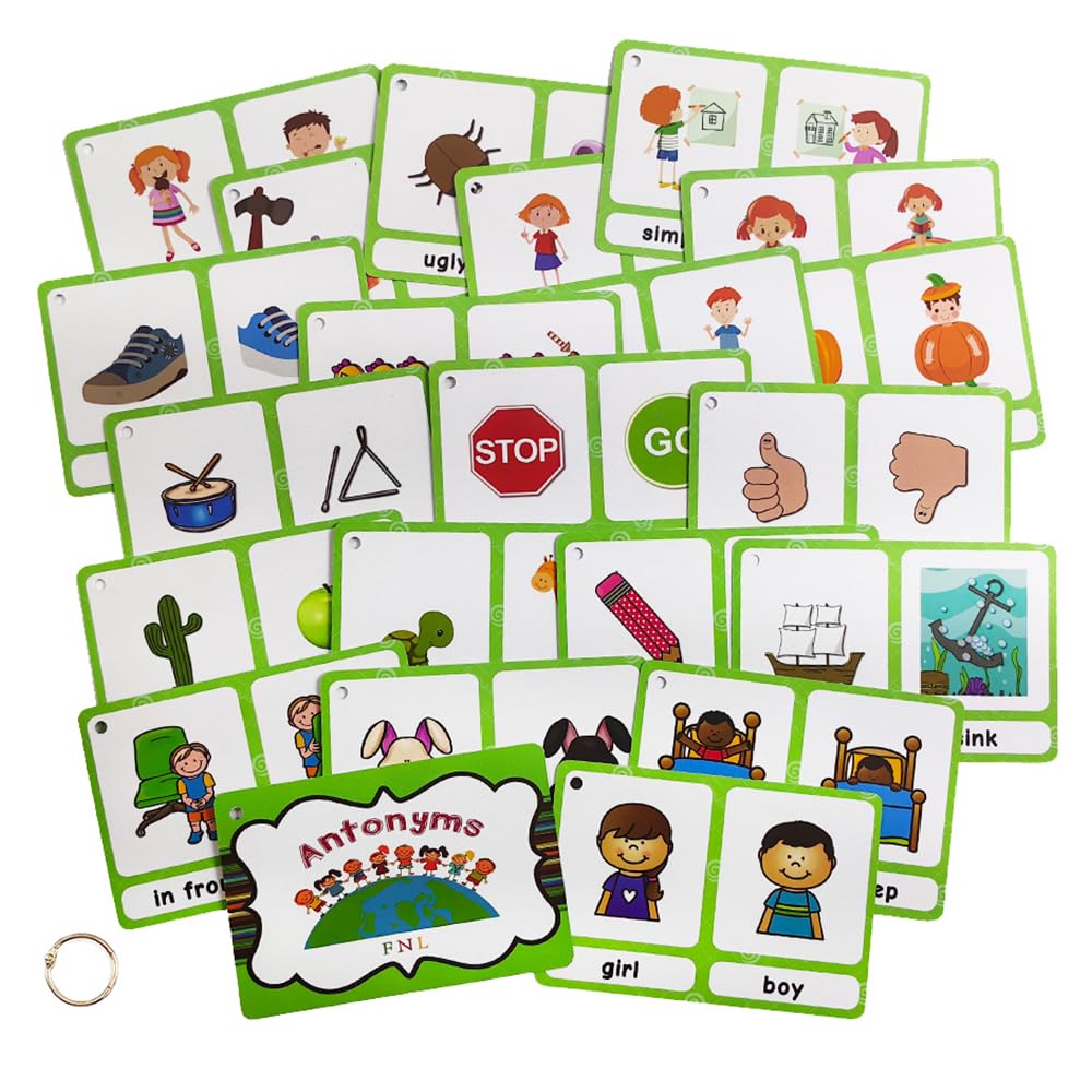 Lilias Antonyms English Grammar Double-Side Learning Flash Cards, Homeschool Preschool Primary School Teaching Aids, Classroom Supplies, 51 Cards in Set